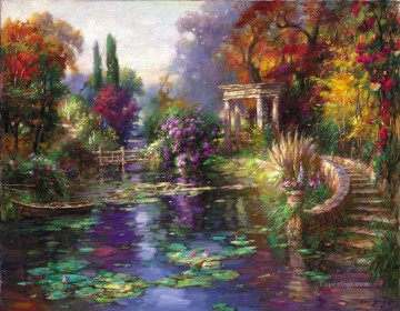 フラワーズ Painting - 庭の池スイレン
